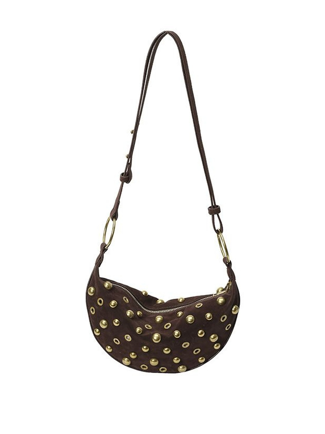 CORSICA Women Brown PU Half Moon Shaped One Handle Hobo Bag With Applique