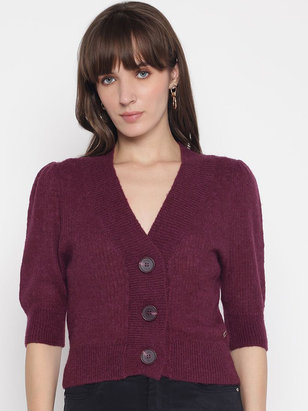 GUESS  V-Neck Polyester PU Coated Cardigan