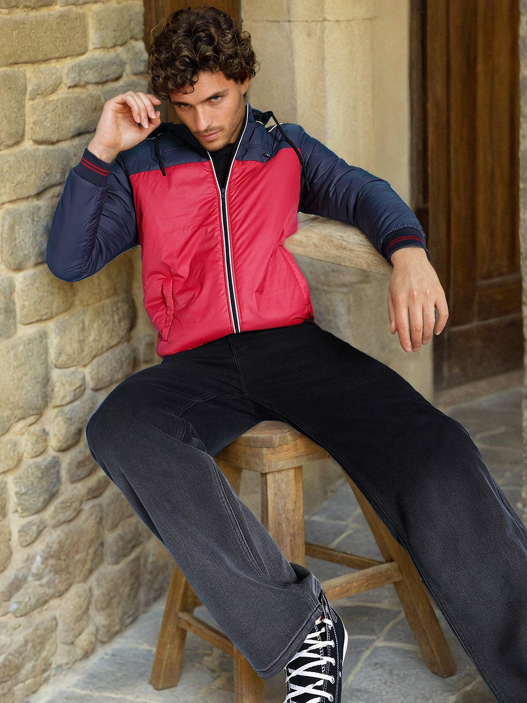 The Indian Garage Co Men Red Colourblocked Outdoor Sporty Jacket