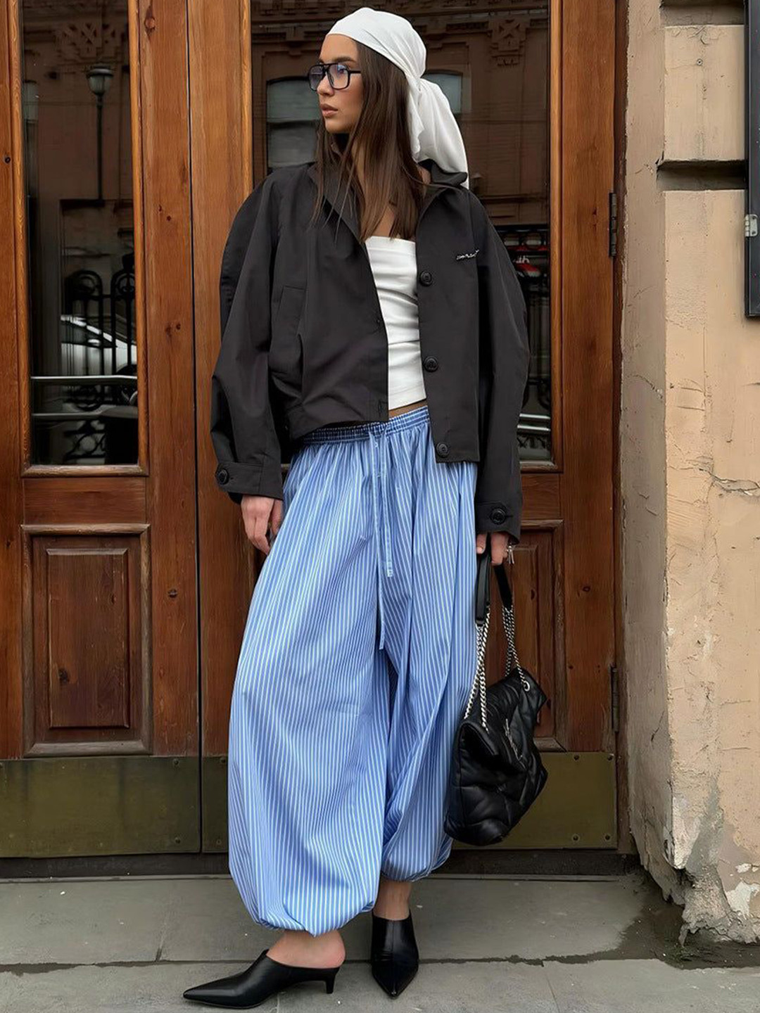 Outzidr Women Striped Baggy Trouser