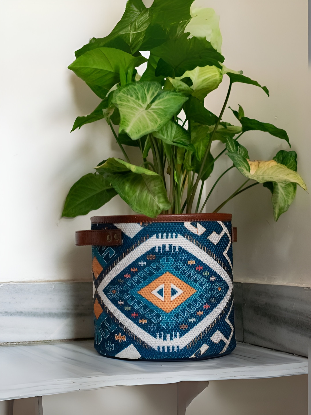 Mona B TaruVastra Blue & White Printed Medium Planter