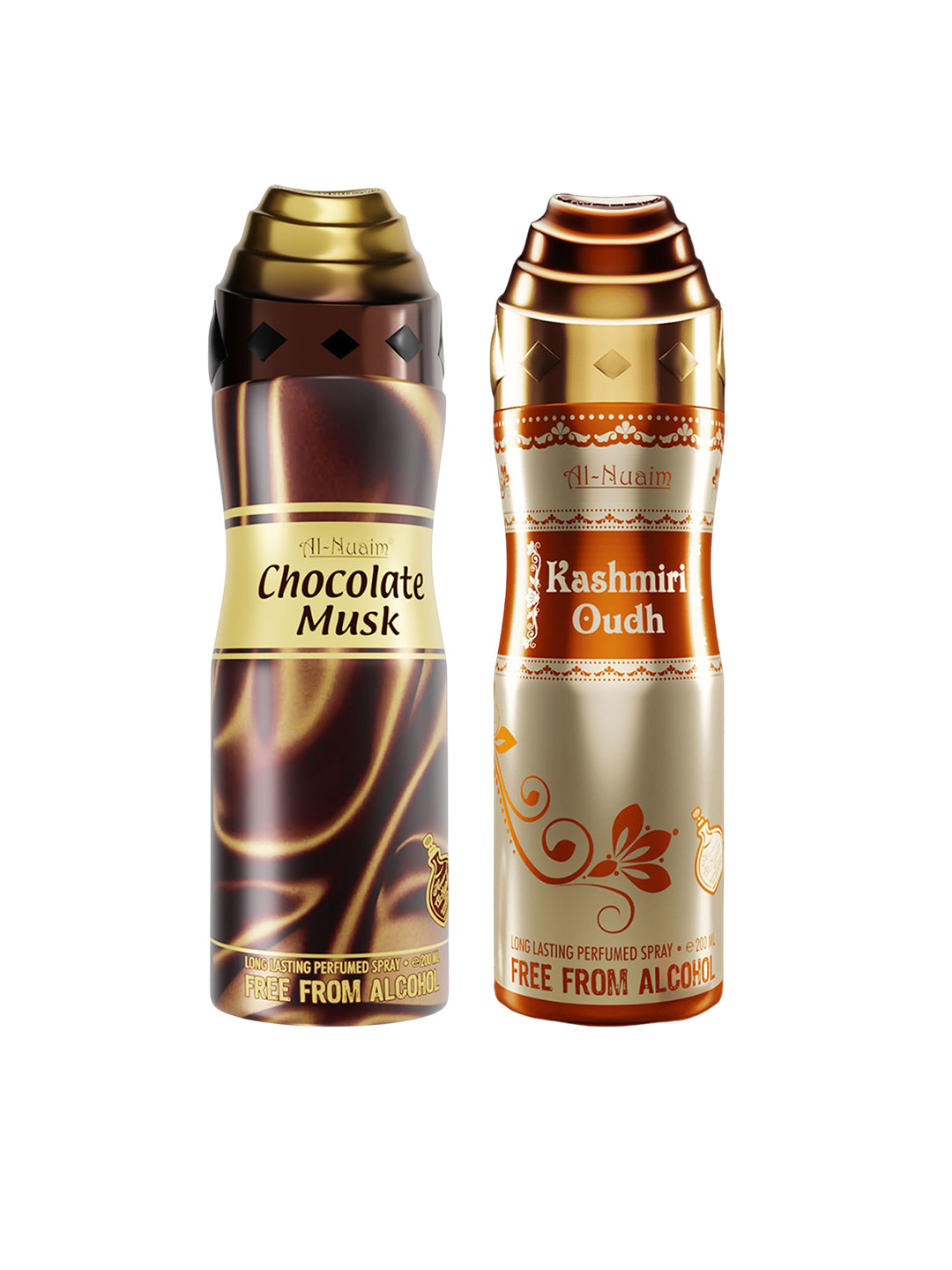 Al-Nuaim Set of 2 Alcohol Free Deodorant 200 ml each - Chocolate Musk & Kashmiri Oudh