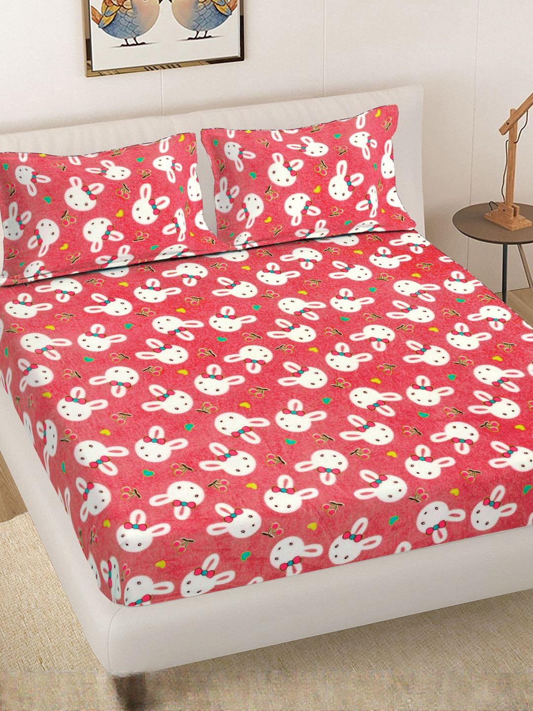 Myntra Elegant Homes Orange Cartoon Characters 300 TC King Bedsheet with 2 Pillow Covers