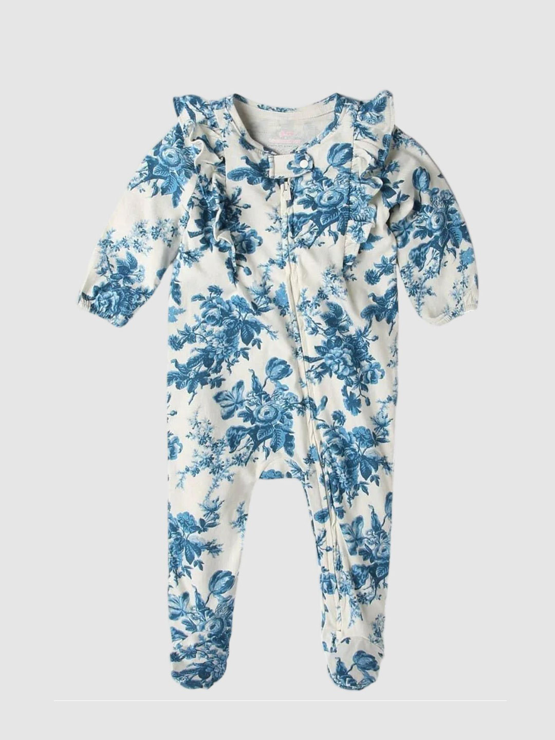 GAP Infant Girls Floral Printed Ruffle Round Neck Sleepsuit With Headband