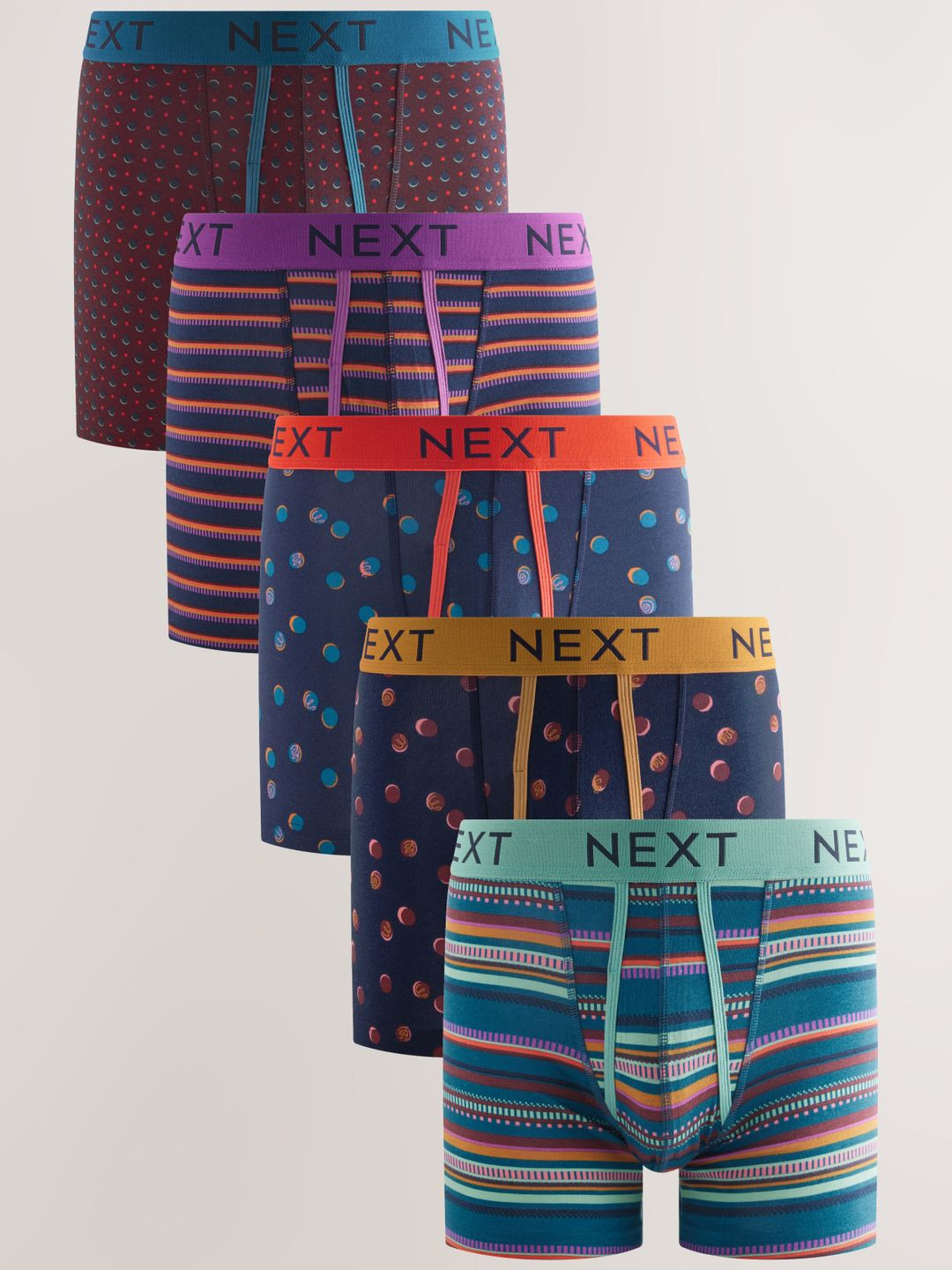 NEXT Men Pack Of 5 Spot Stripe A-Front Trunks
