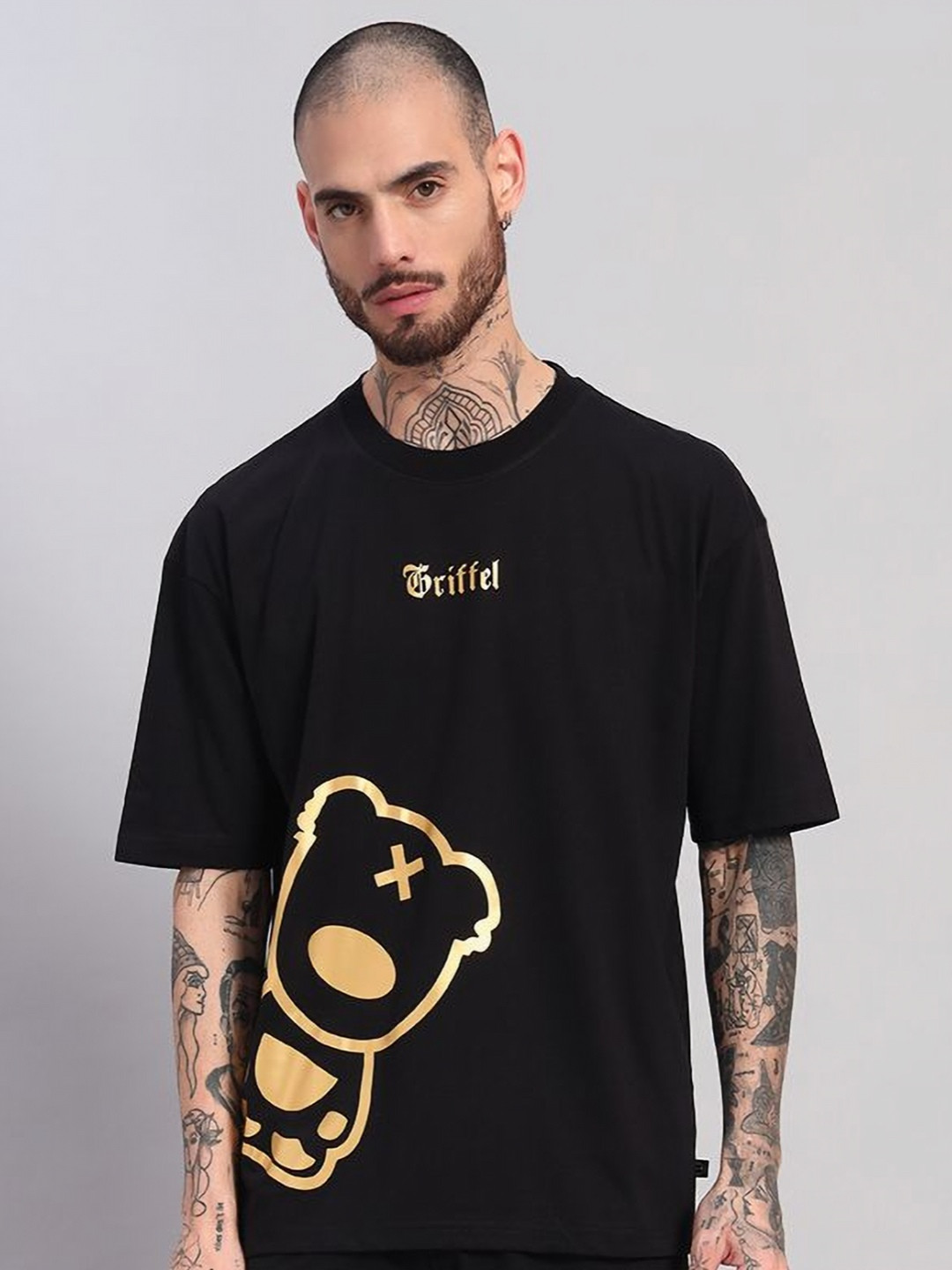 GRIFFEL Men Graphic Golden Bear Printed Cotton Casual T-shirt