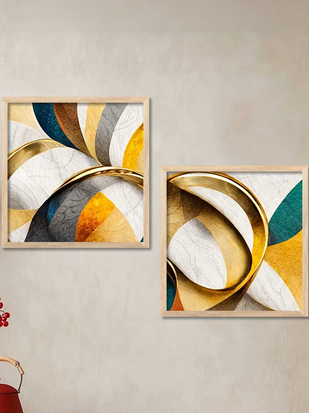 WALLLANE Brown Set of 2 Piece Wood Modern Wall Art With Frame