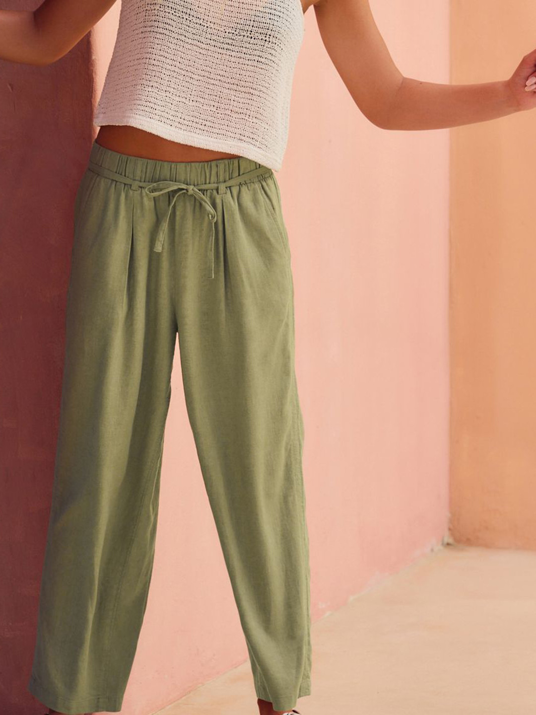 NEXT Women Barrel Leg Cropped Tapered Fit Trousers