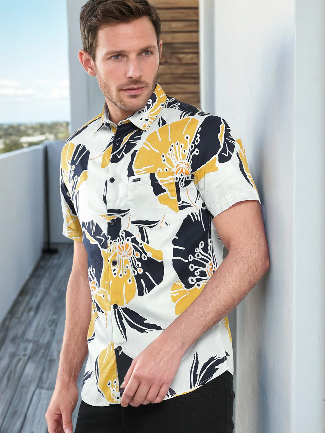 The Indian Garage Co Men Abstract Printed Resortwear Regular Fit Shirt