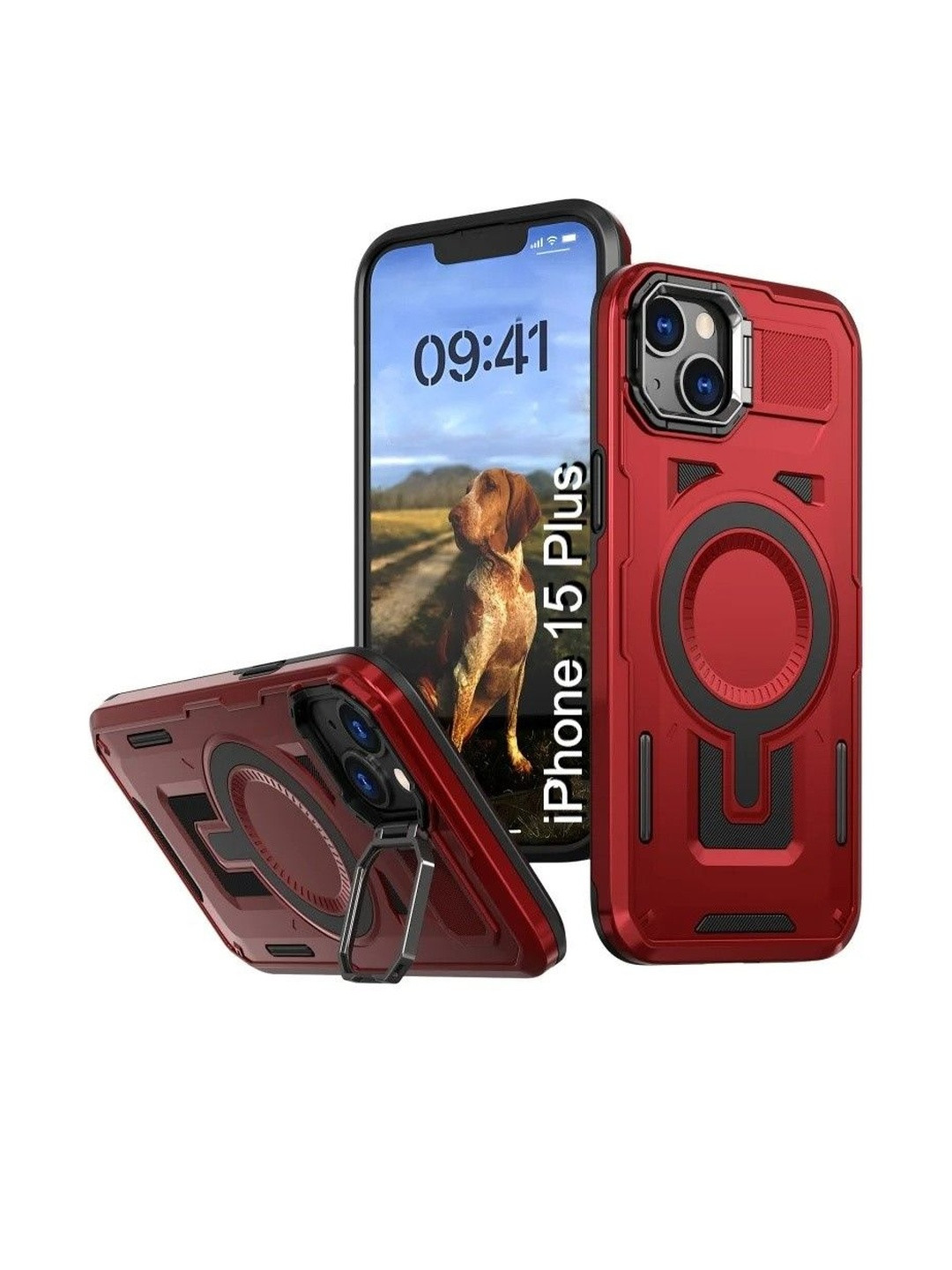 Luxury Kase Rugged Shockproof Magnetic Case With Kickstand iPhone 15 Plus Back Case