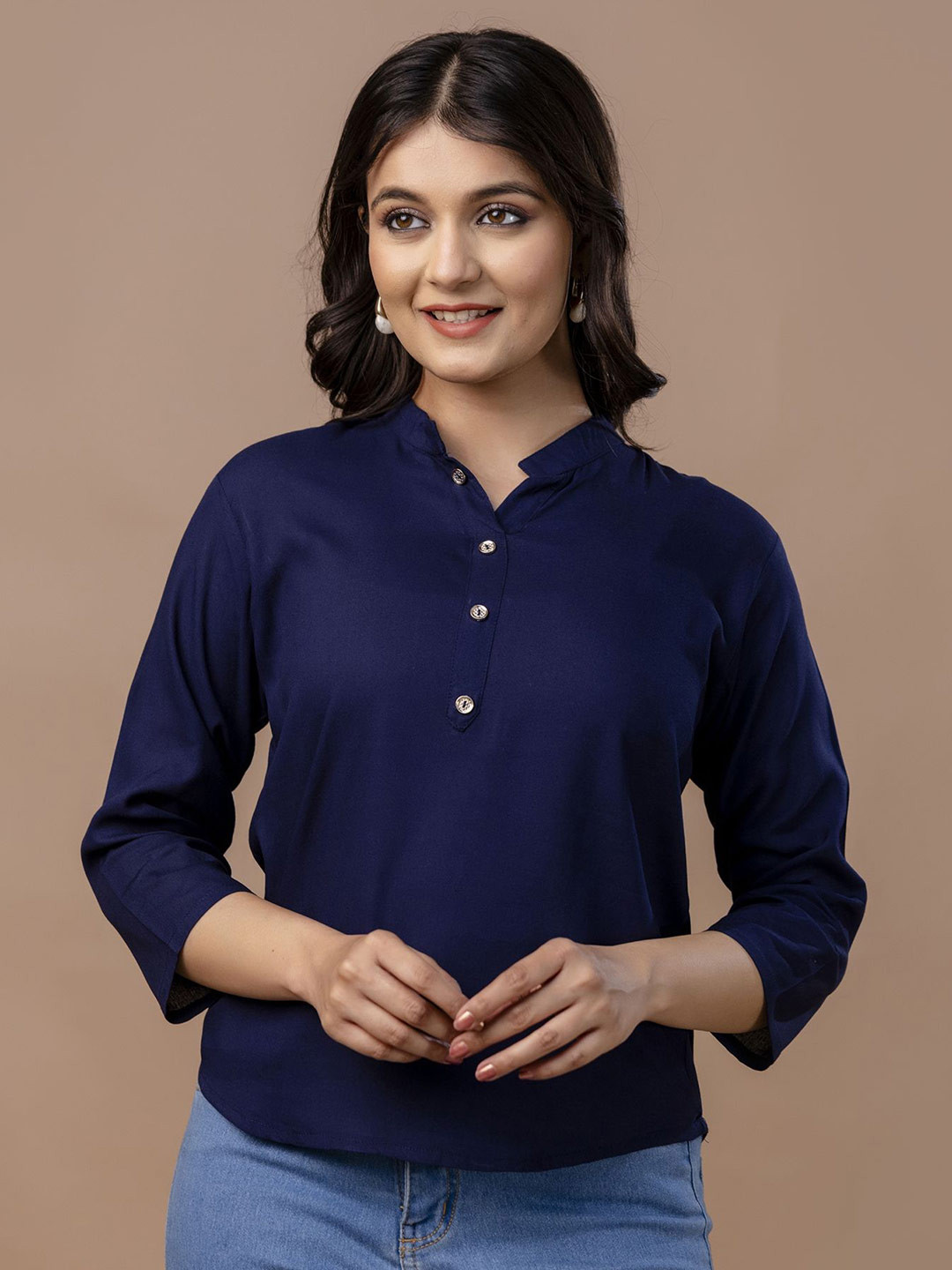 JAIPURI LIBAS Women Mandarin Collar Shirt Style Crop Top