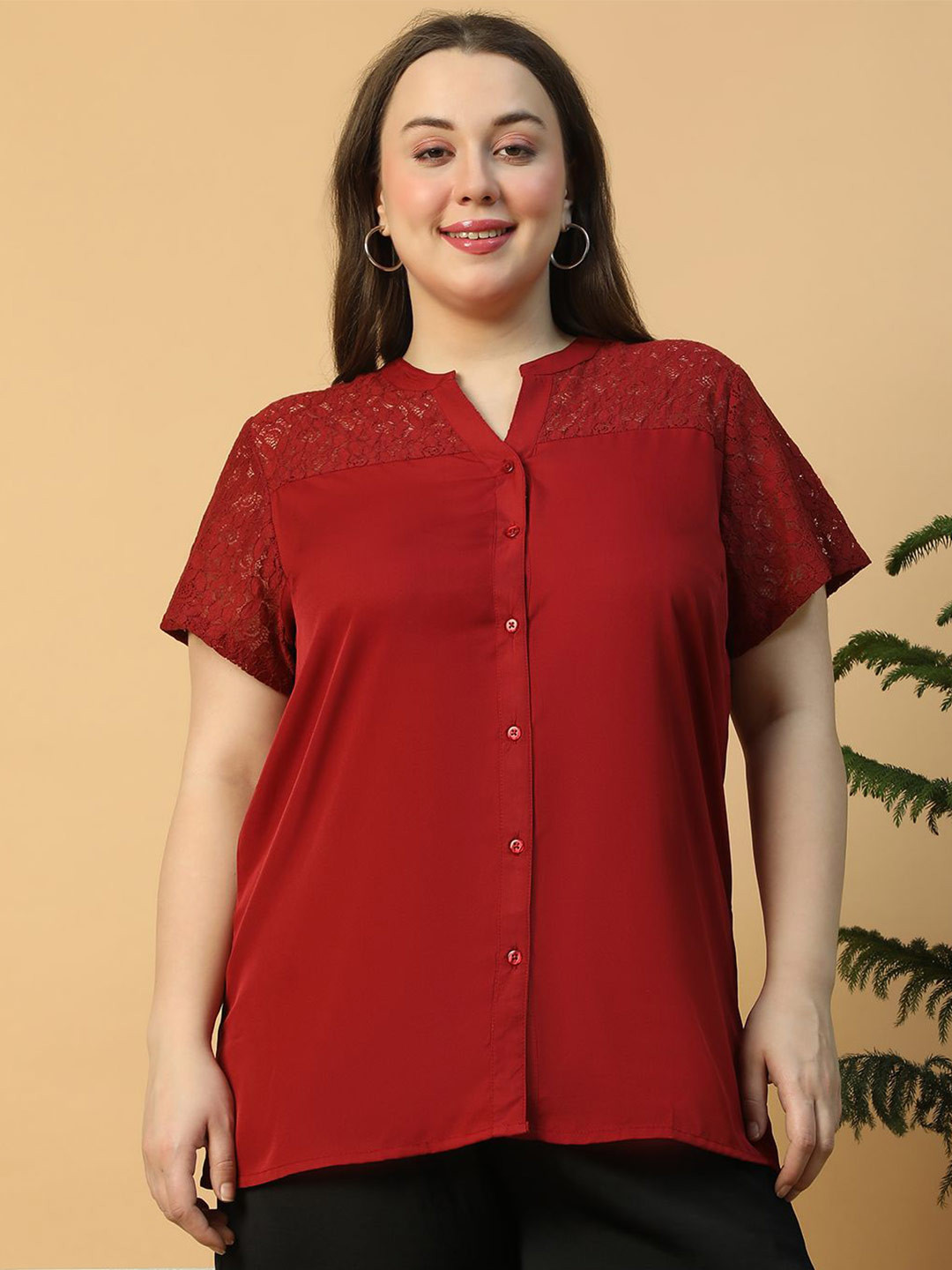 CLOCHOICE Women Mandarin Collar Shirt Style Top