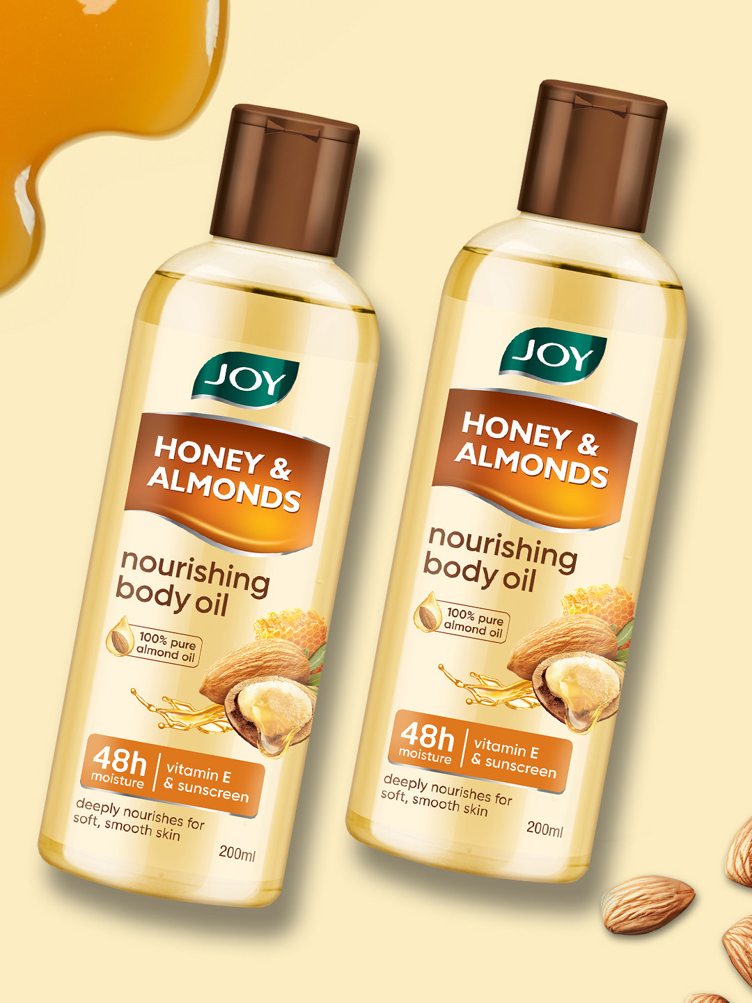 JOY Set of 2 Honey & Almonds Nourishing Body Oil - 200 ml Each