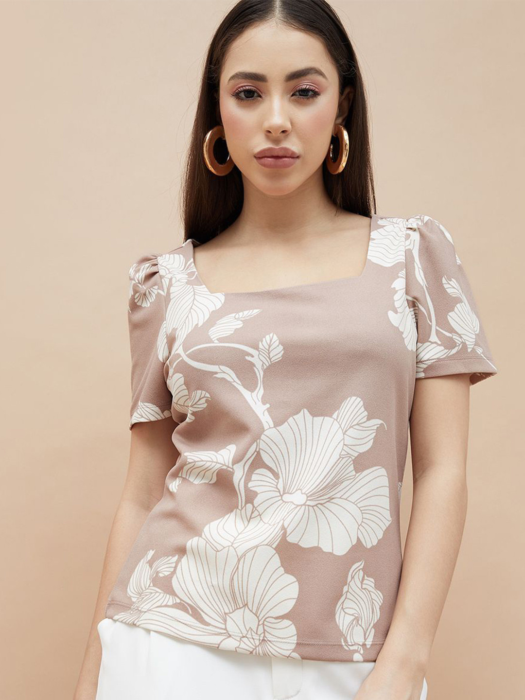 CODE by Lifestyle Women Ethnic Motifs Printed Puff Sleeves Square Neck Top