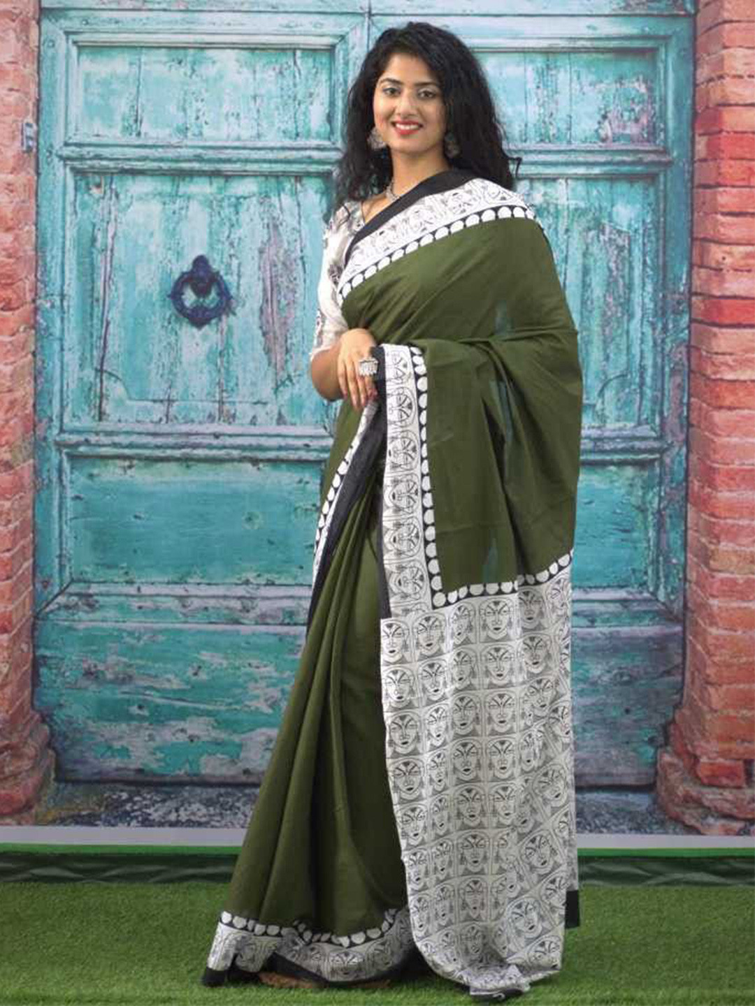 Craft Musium Printed Border Pure Cotton Block Print Saree