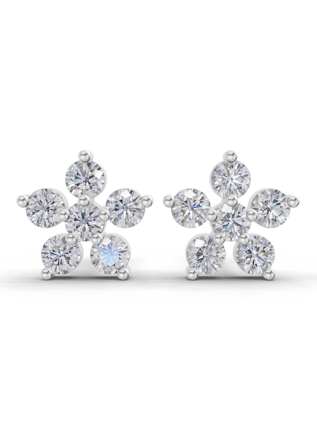 Sparkles 14K White Gold Lab Grown Diamond 0.34 Carat Round Floral Diamond Stud Earrings