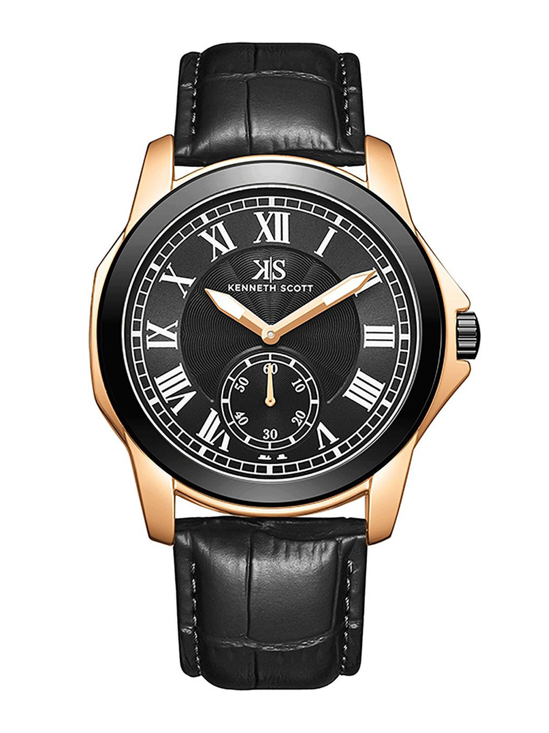 KENNETH SCOTT Men Dial & Leather Textured Straps Analogue Watch K24018-KLBB