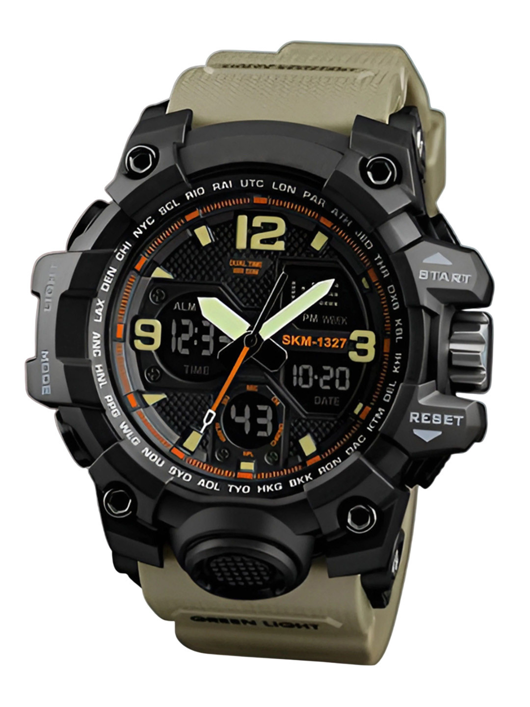 EWWE Men Round Dial Analogue and Digital Multi Function Watch Ewwe- 1327 Khaki