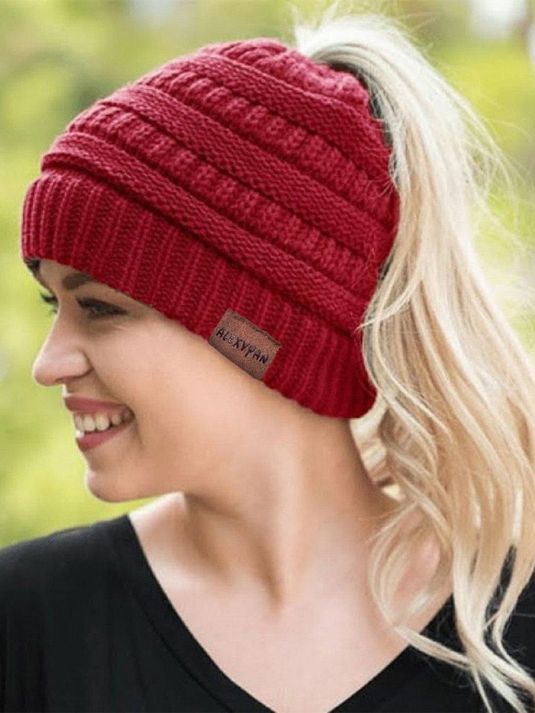 Alexvyan Women Acrylic Ponytail Hole Beanie