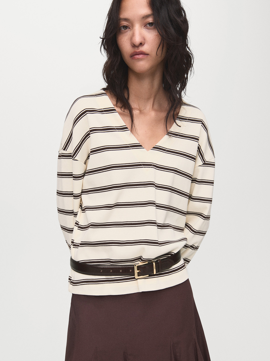 MANGO Striped V-Neck Pullover