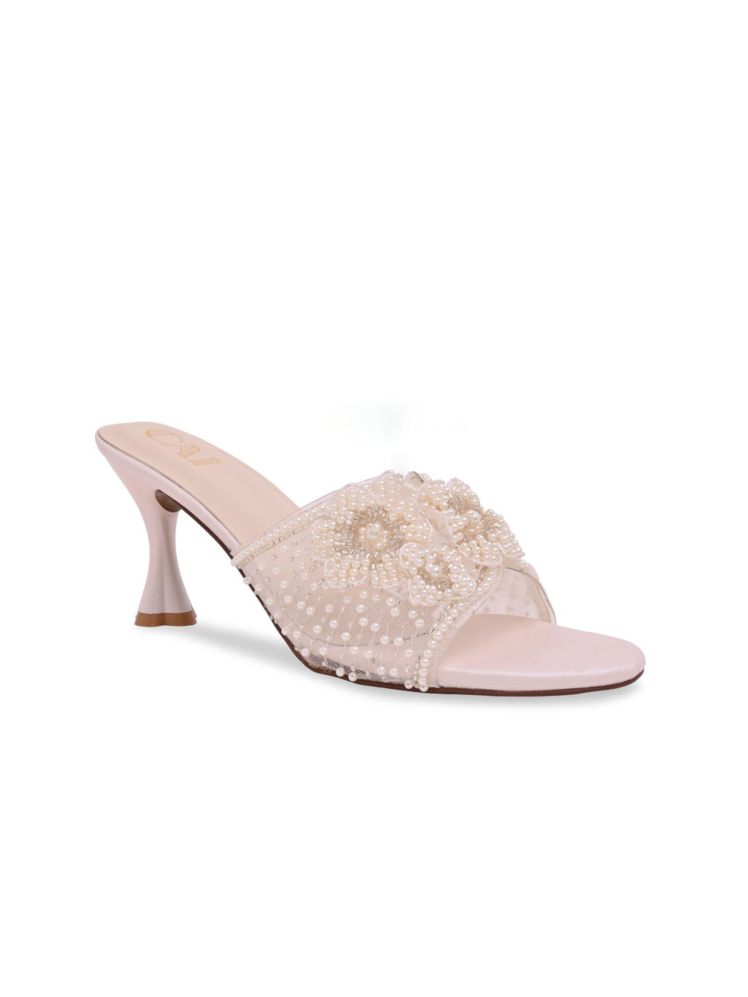 CAI Women Cream Pearly Floral Heels