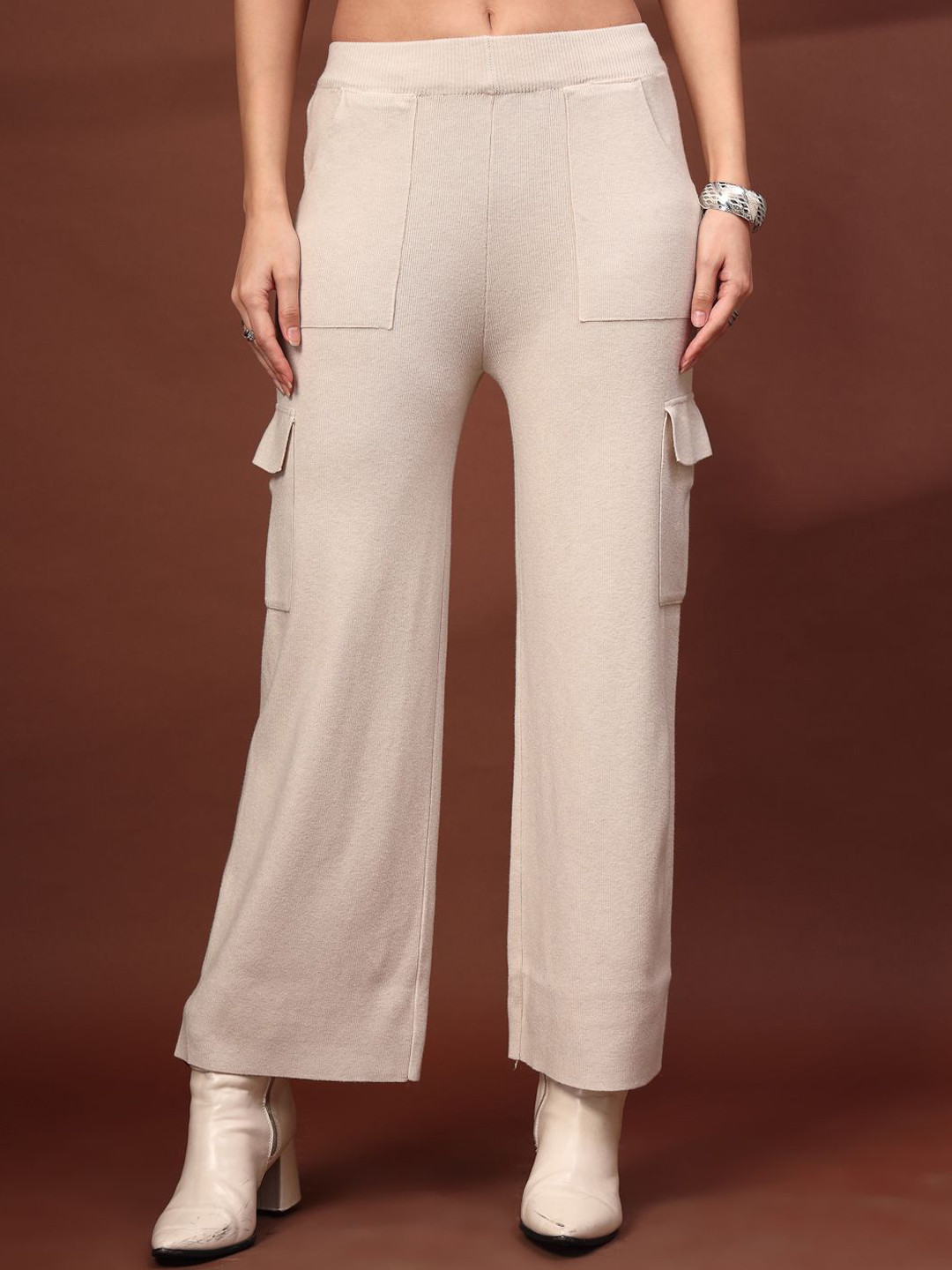 Mafadeny Women Cargo Knit Palazzo Pants