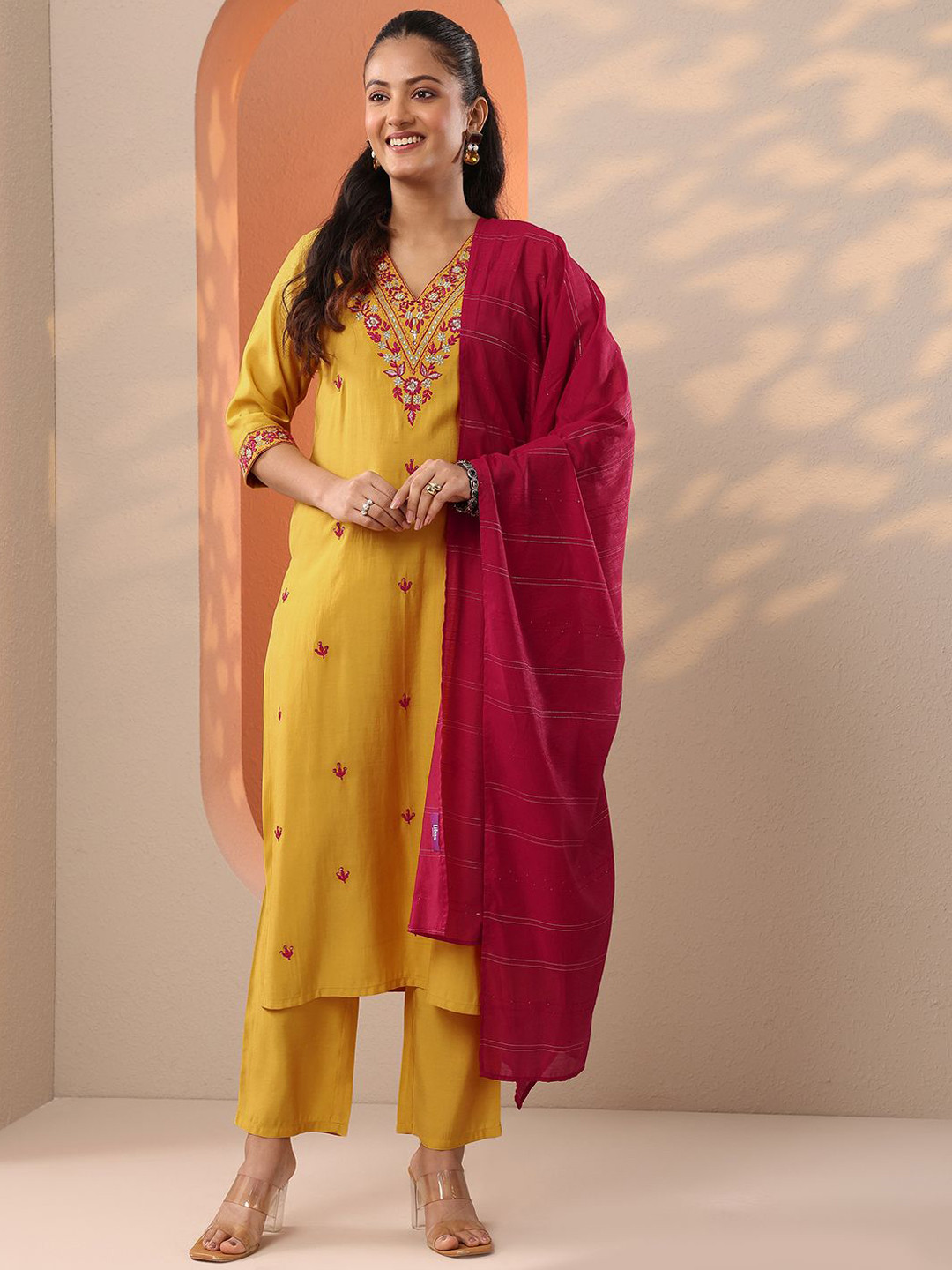 Gerua By Libas Women Embroidered Kurta with Trousers & Dupatta