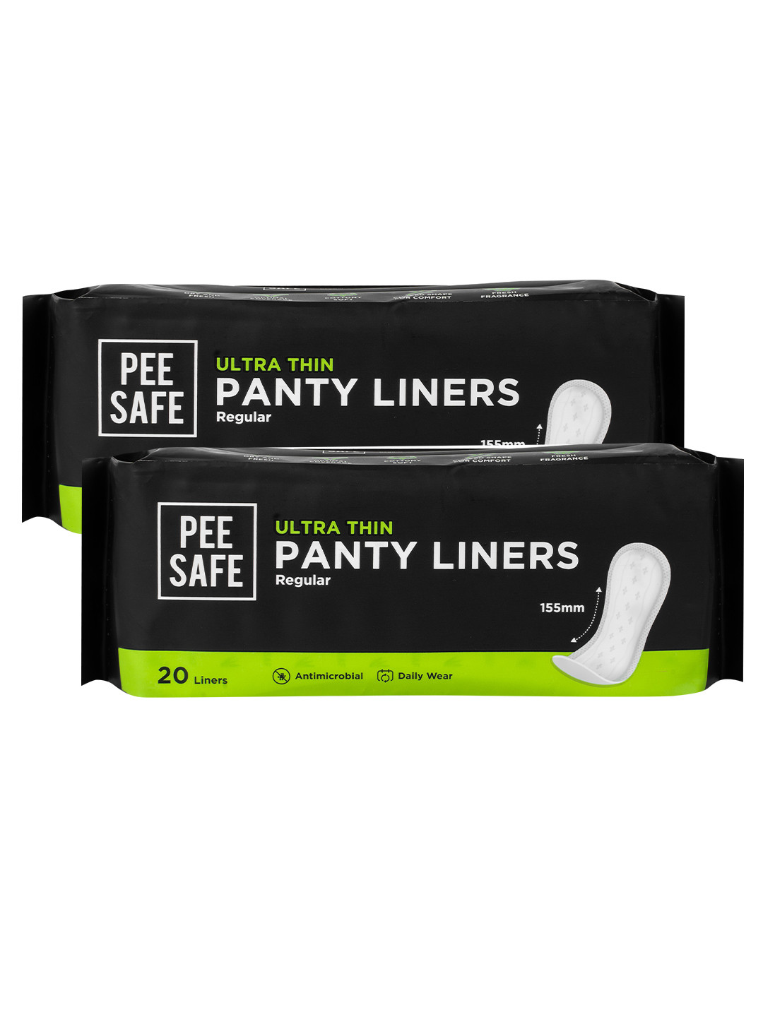 PEE SAFE Pack of 40 Curvy Design Panty Liners- 155mm Optimum Coverage