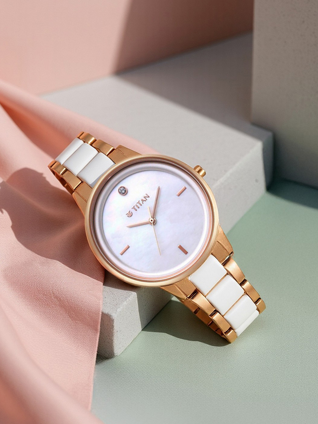 Titan Women White Mother of Pearl Dial & White Ceramic Bracelet Style Straps Analogue Watch