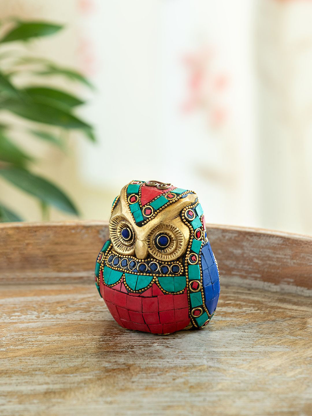 ExclusiveLane 'Guardian Owl' Stone-Studded Brass Decorative Showpiece Figurine