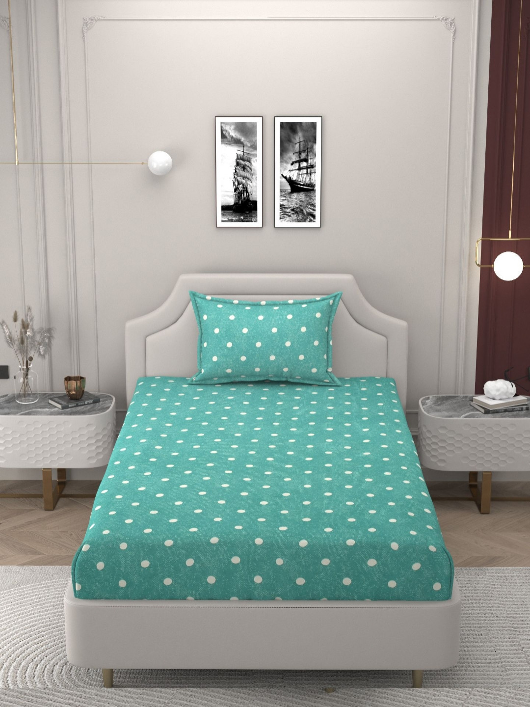 Bromwick Royal Collection Green Printed Microfiber 160 TC Single Bedsheet Set 2.28 x 1.52m