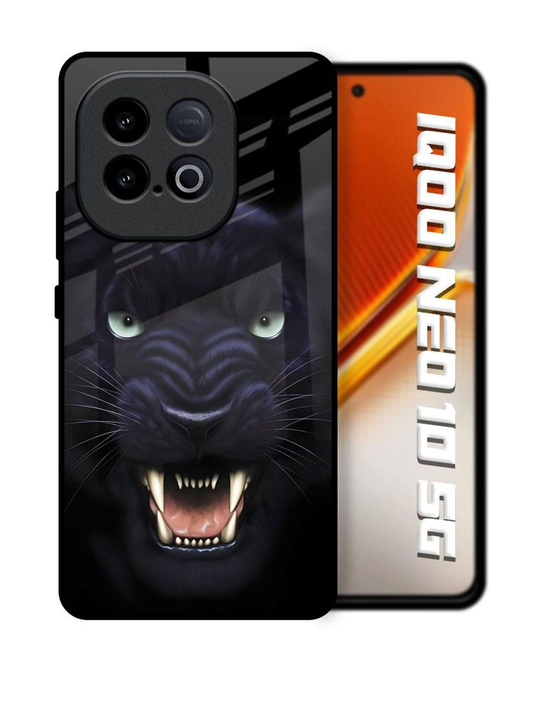 QRIOH Angry Black Leopard Printed iQOO Neo 10 5G Glass Back Case Mobile Accessories