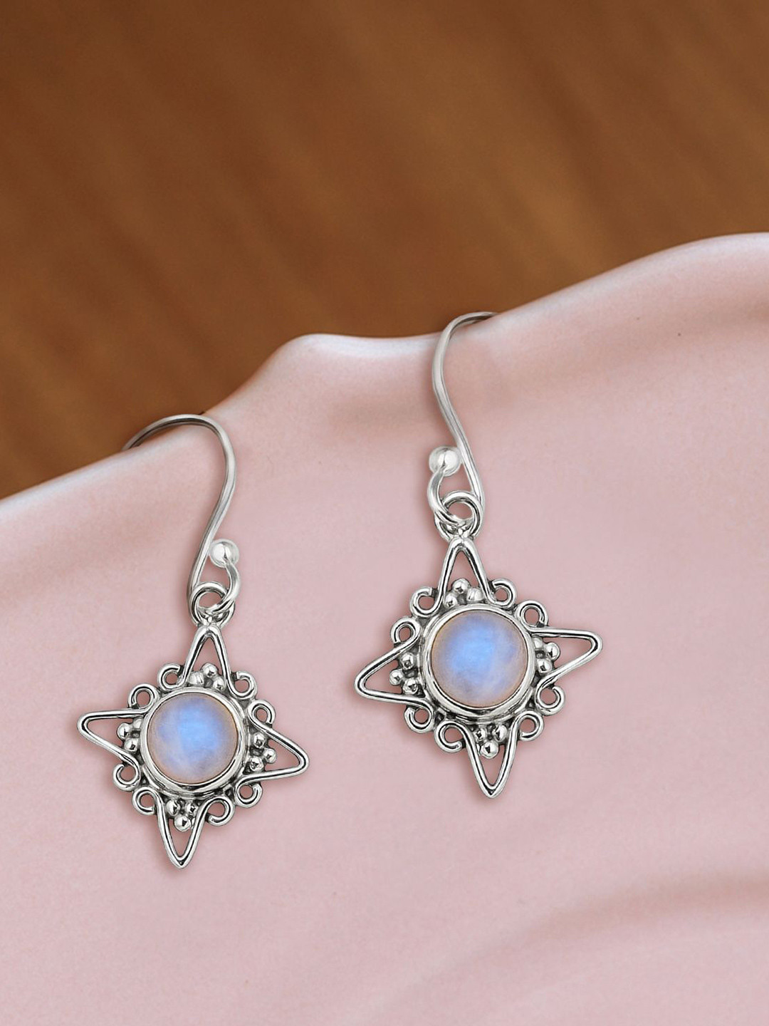 Meadows 925 Sterling Silver Artificial Stones Studded Circular Shaped Drop Earrings