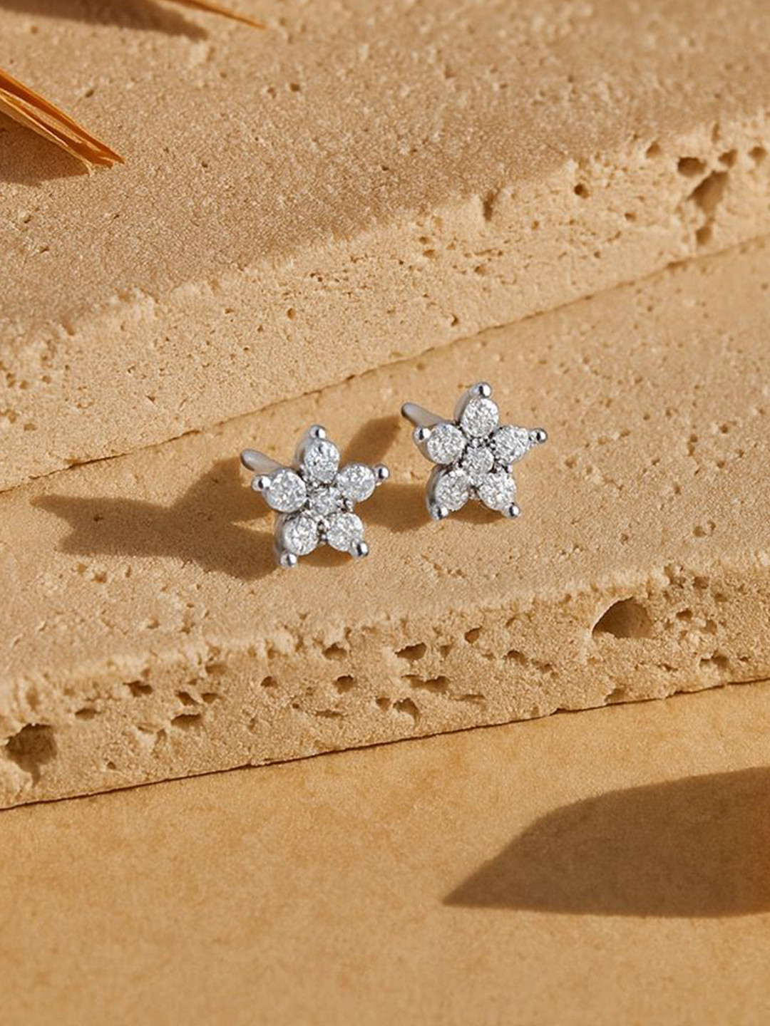 Anushka Jain Jewellery Sterling Silver Star Shaped Silver-Plated Cubic Zirconia Studs