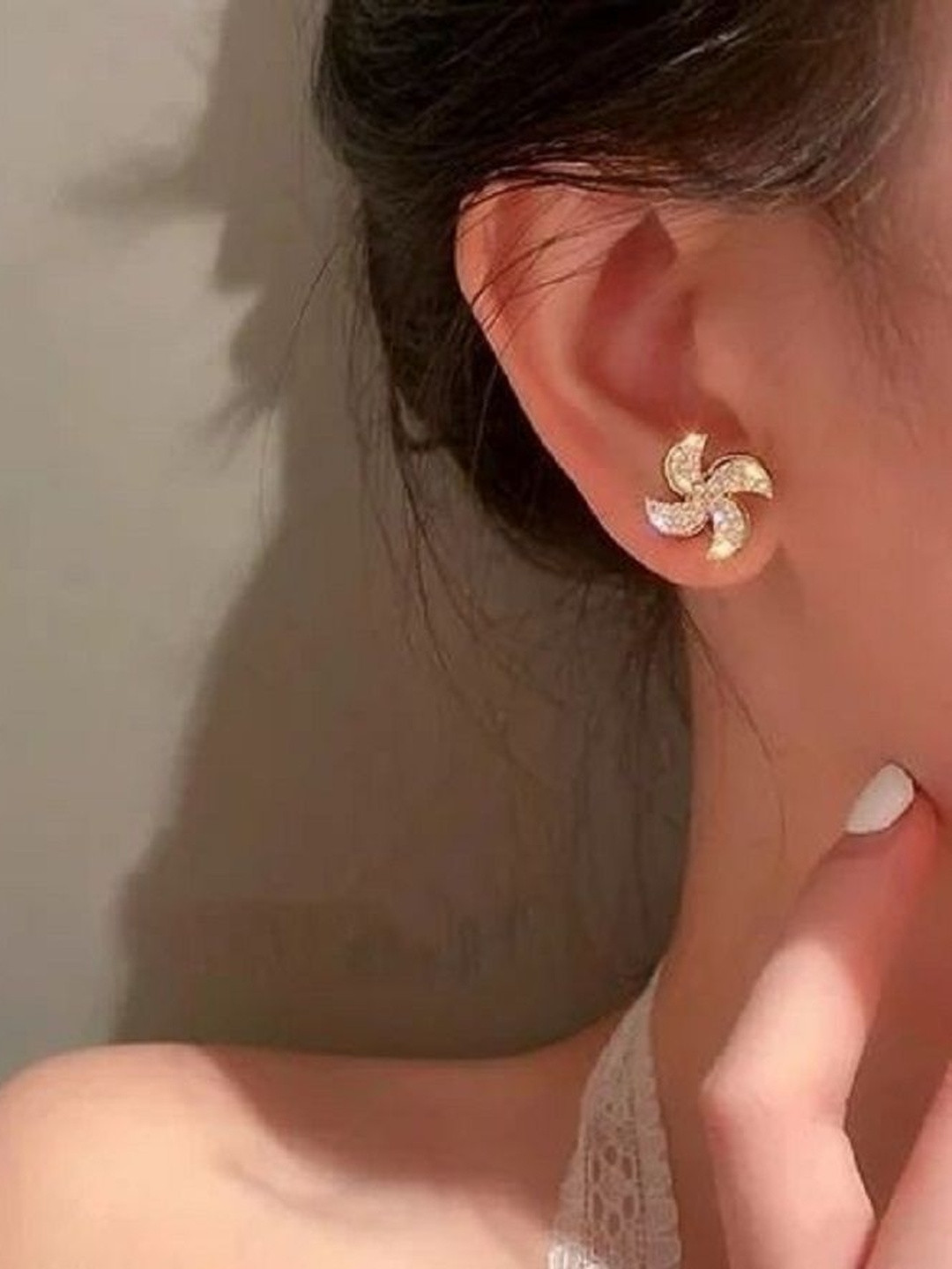 TheVineGirl Women Gold-Plated American Diamond Rotating Windmill Studs Earrings