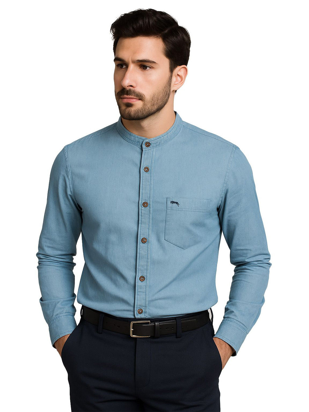 JUMP USA Mandarin Collar Denim Regular Fit Formal Shirt