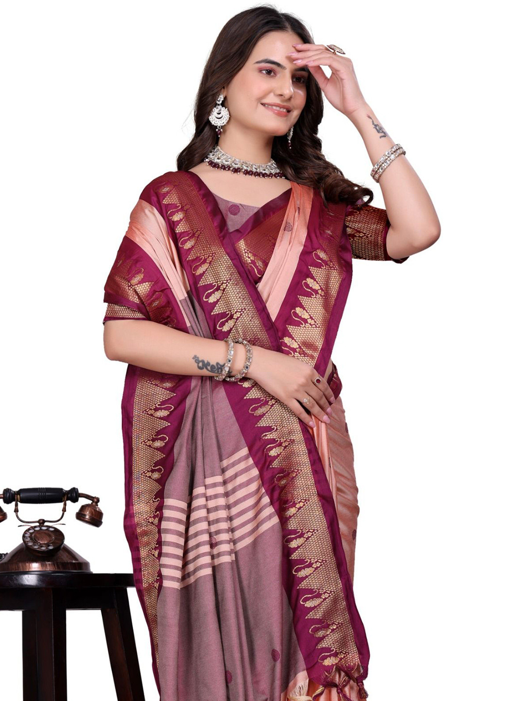 A S CREATION Woven Design Zari Art Silk Kanjeevaram Saree with Tassels