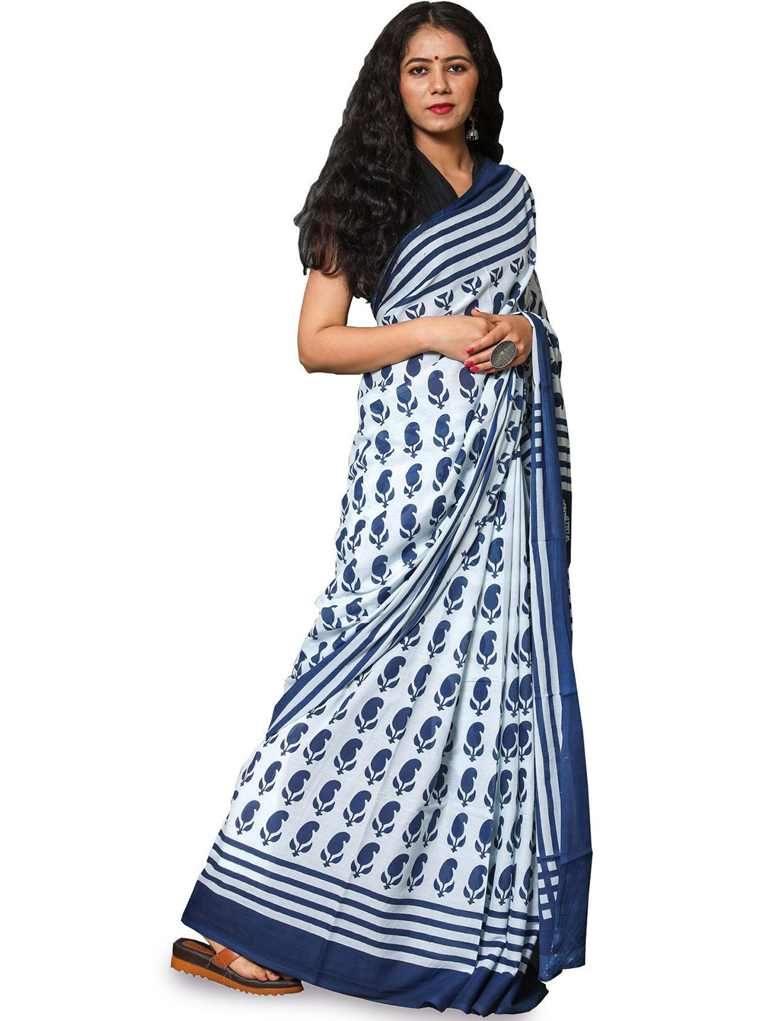 Craft Musium Paisley Pure Cotton Block Print Saree With Blouse