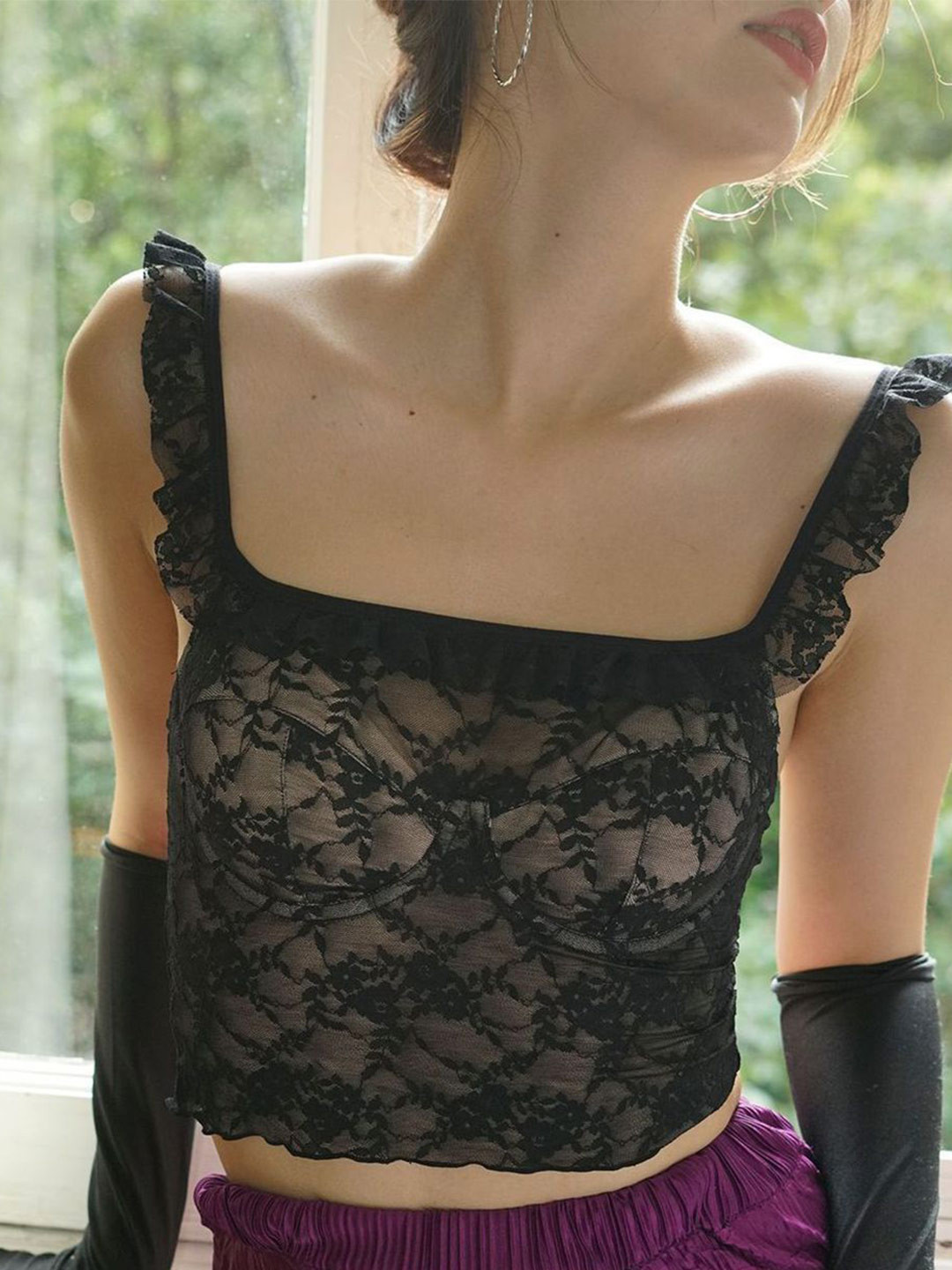 LULU & SKY Women Ruffles Lace Crop Top