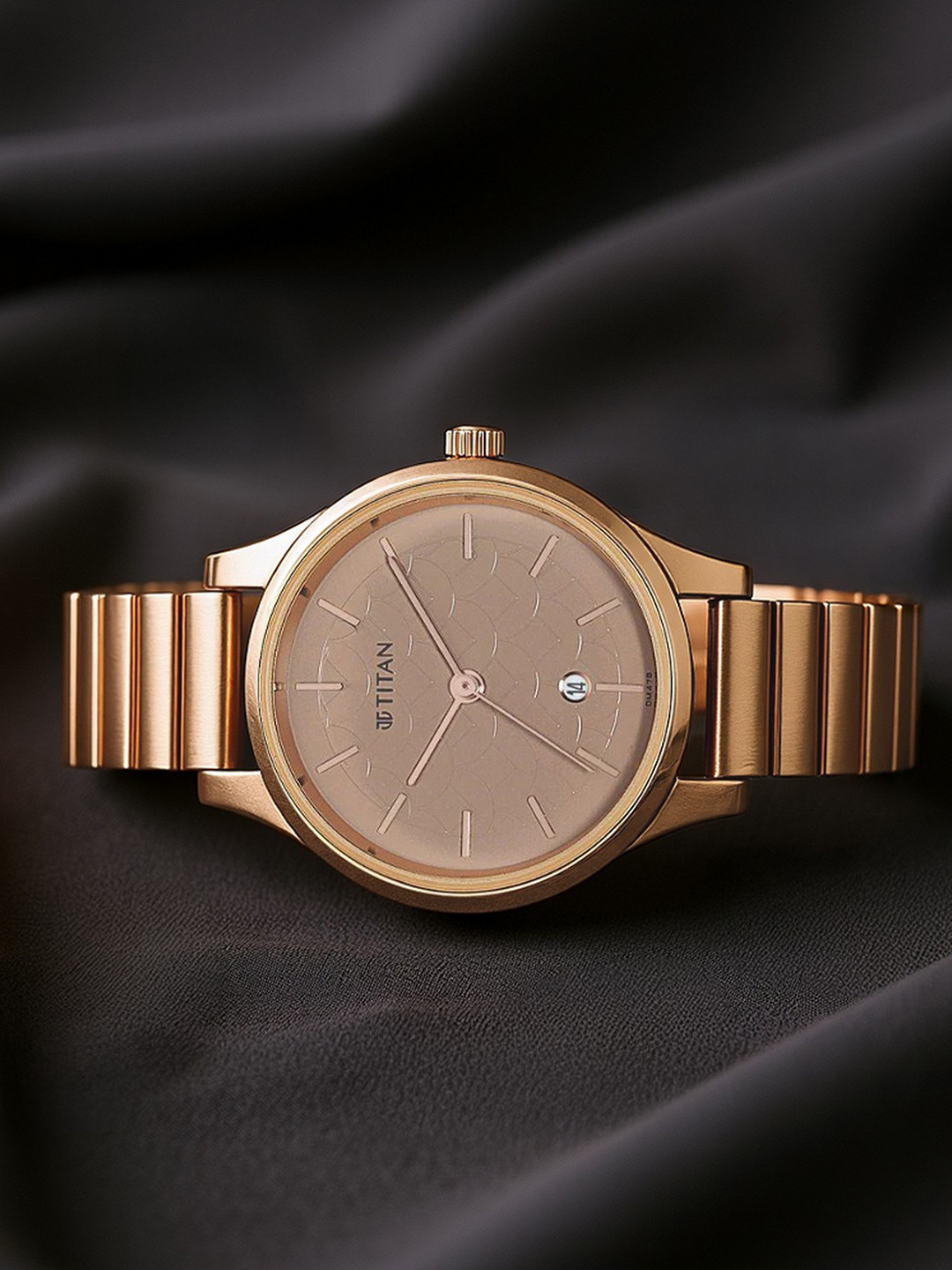 Titan Women Textured Brass Dial & Bracelet Style Stainless Steel Analogue Watch 2679WM01
