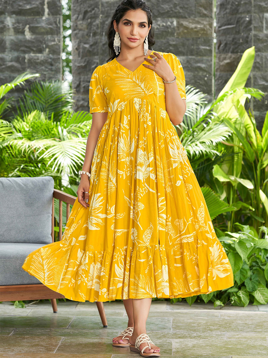 CHANSI Women Ethnic Print Fit & Flare Maxi Dress