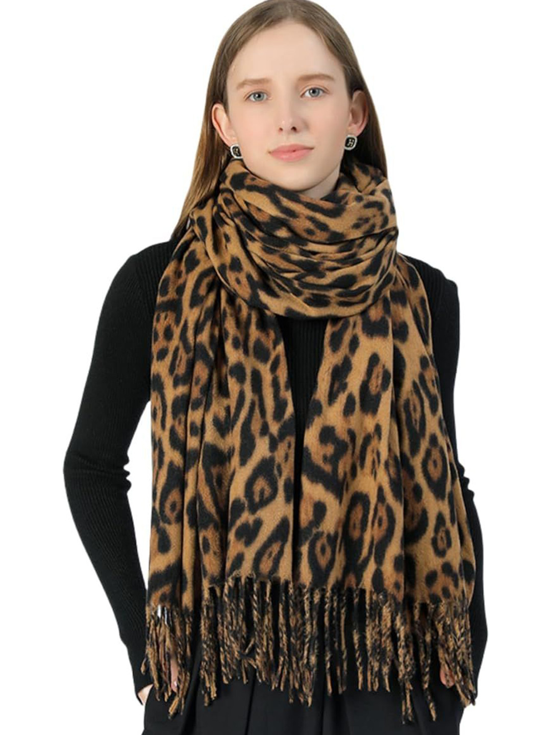 Alexvyan Women Leopard Printed Woolen Winter Stole