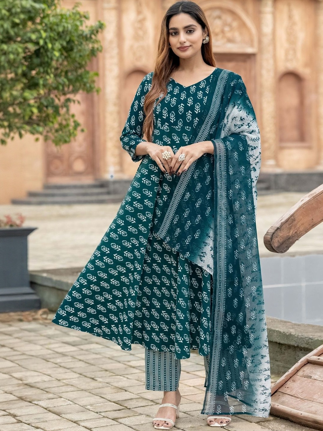 KALINI Women Printed Flared Kurta with Pant and Dupatta