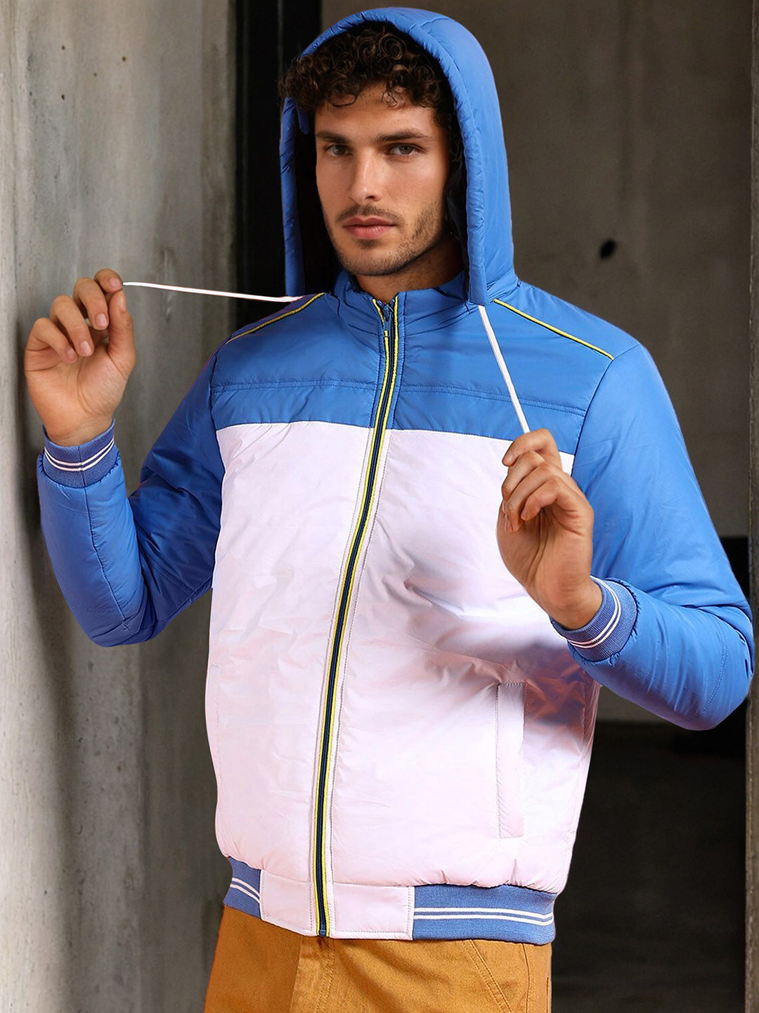 The Indian Garage Co White Colourblocked Hooded Padded Jacket