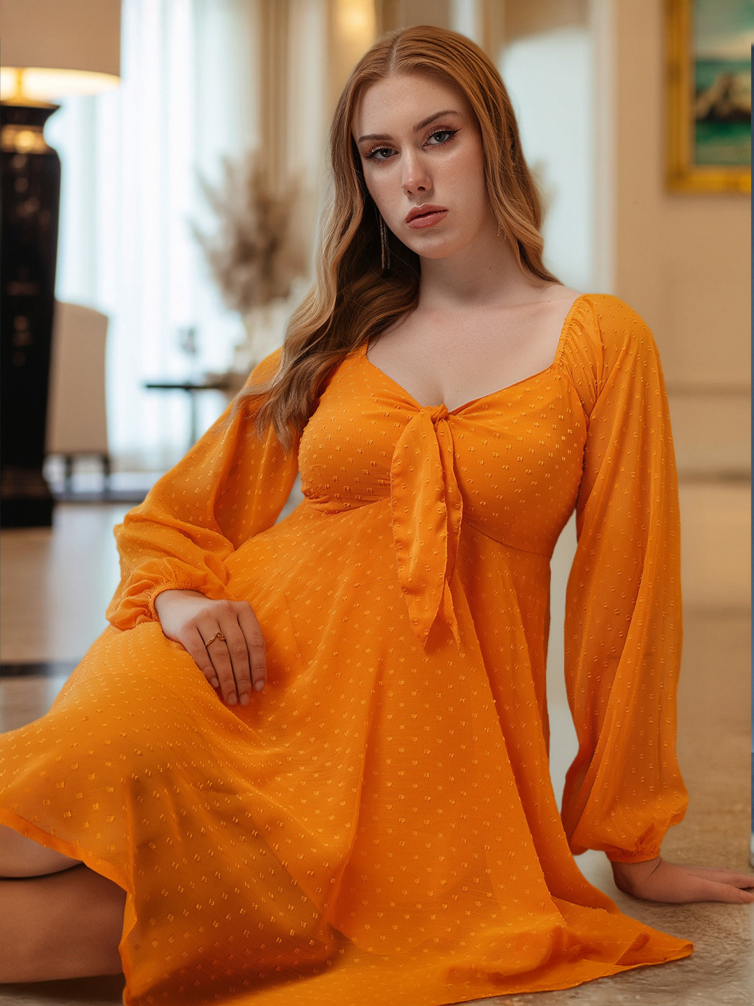 bebe Brighter Basics Dobby Weave Tie-Up Fit & Flare Mini Dress