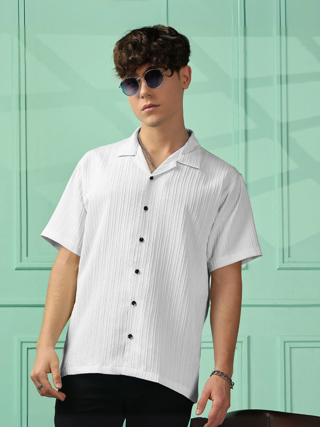 MaverIQ Men Premium Fit Textured Spread Collar Casual Shirt