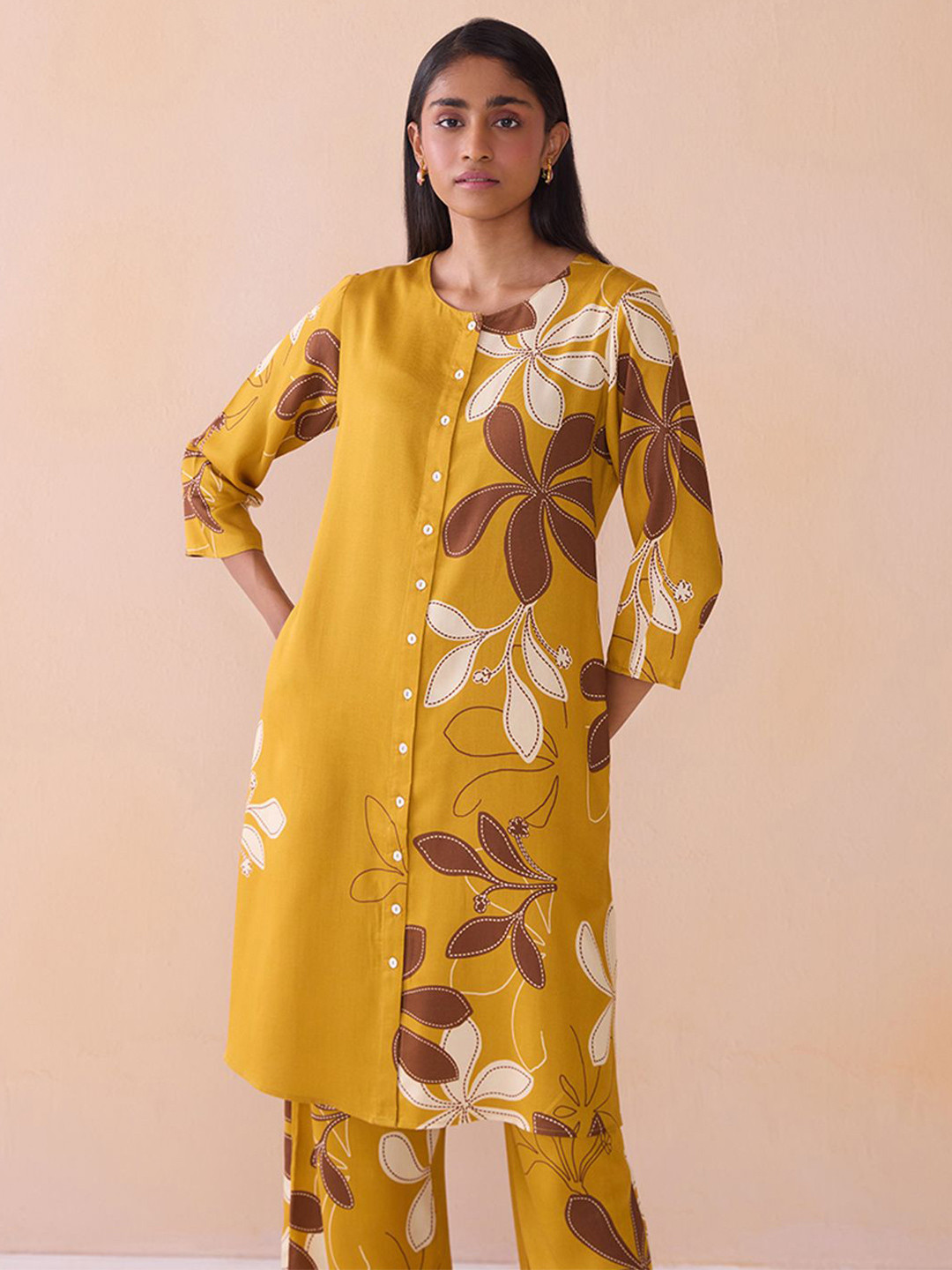 Ancestry Floral Printed Round Neck Modal A-Line Kurta