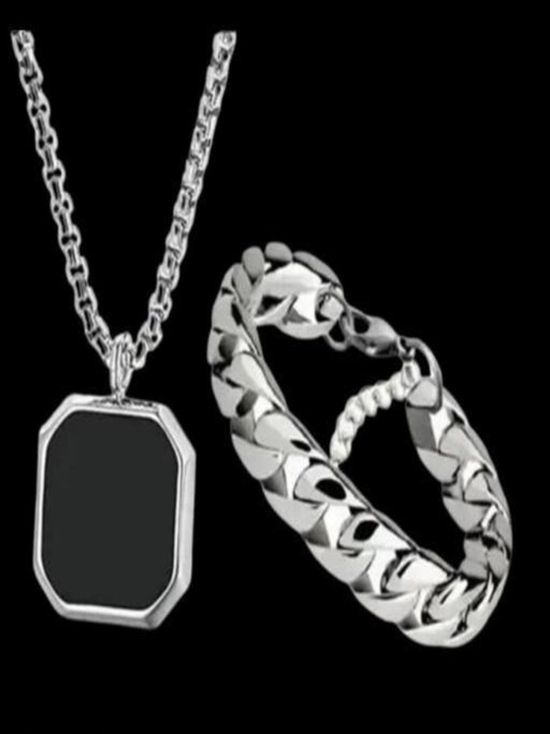 RV Jewels Silver-Plated Onyx Studded Jewellery Set