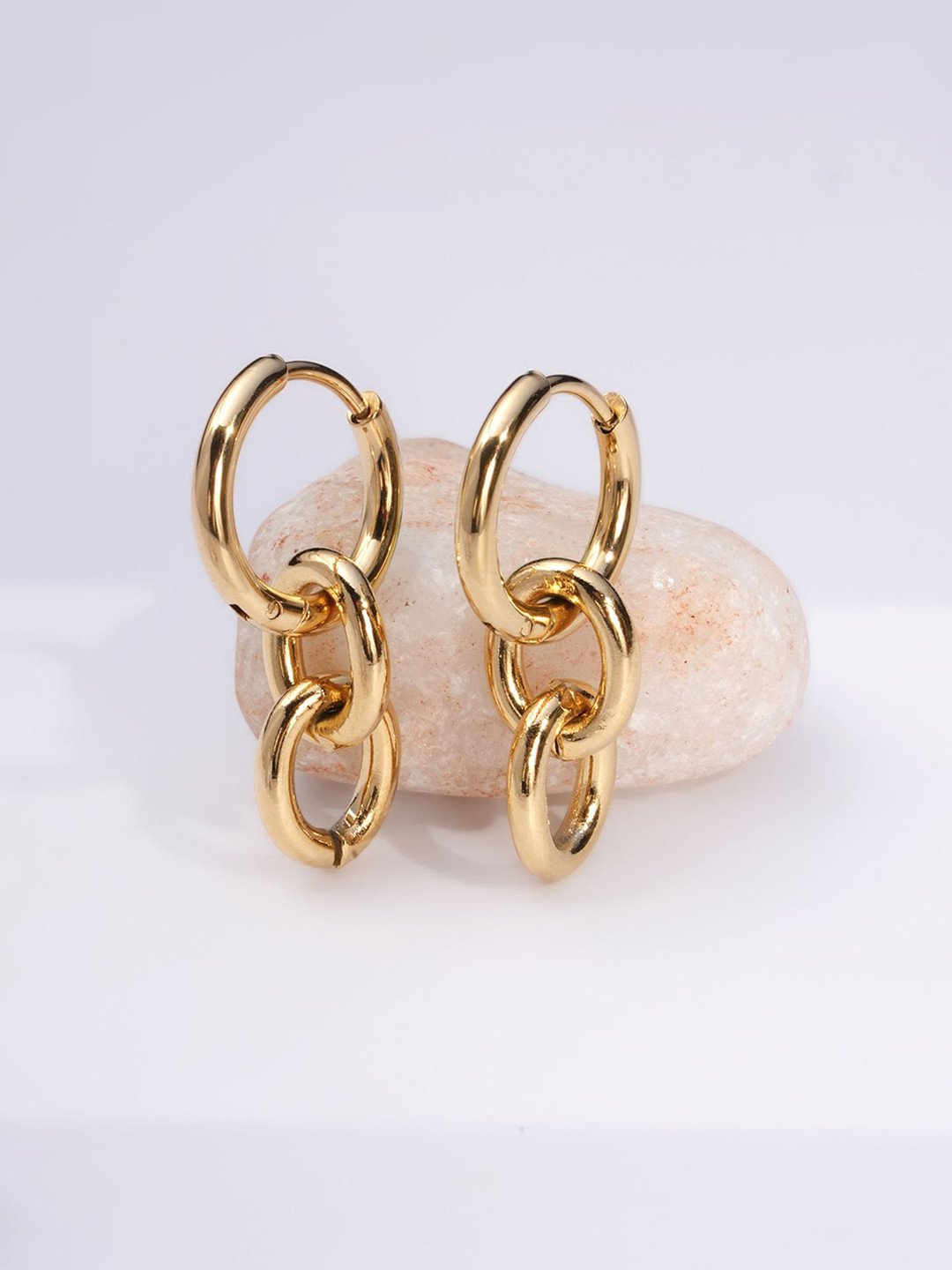 PALMONAS Gold-Plated Contemporary Boldly Bound Waterproof Hoop Earrings