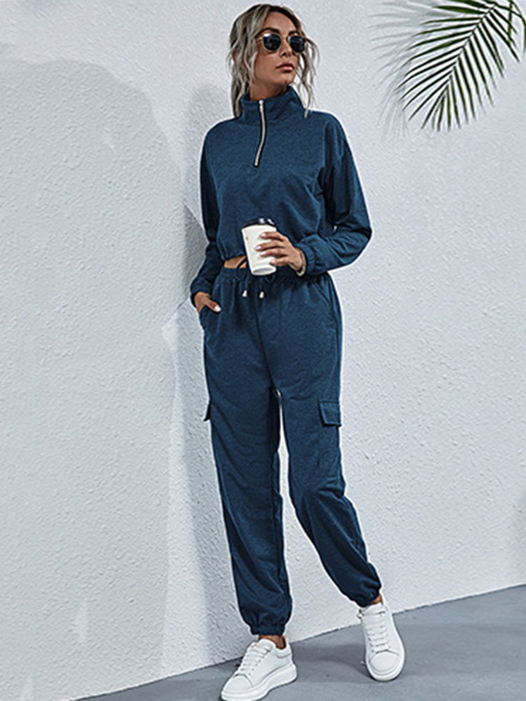 Mast & Harbour Shirt Collar Sweatshirt With Trackpants